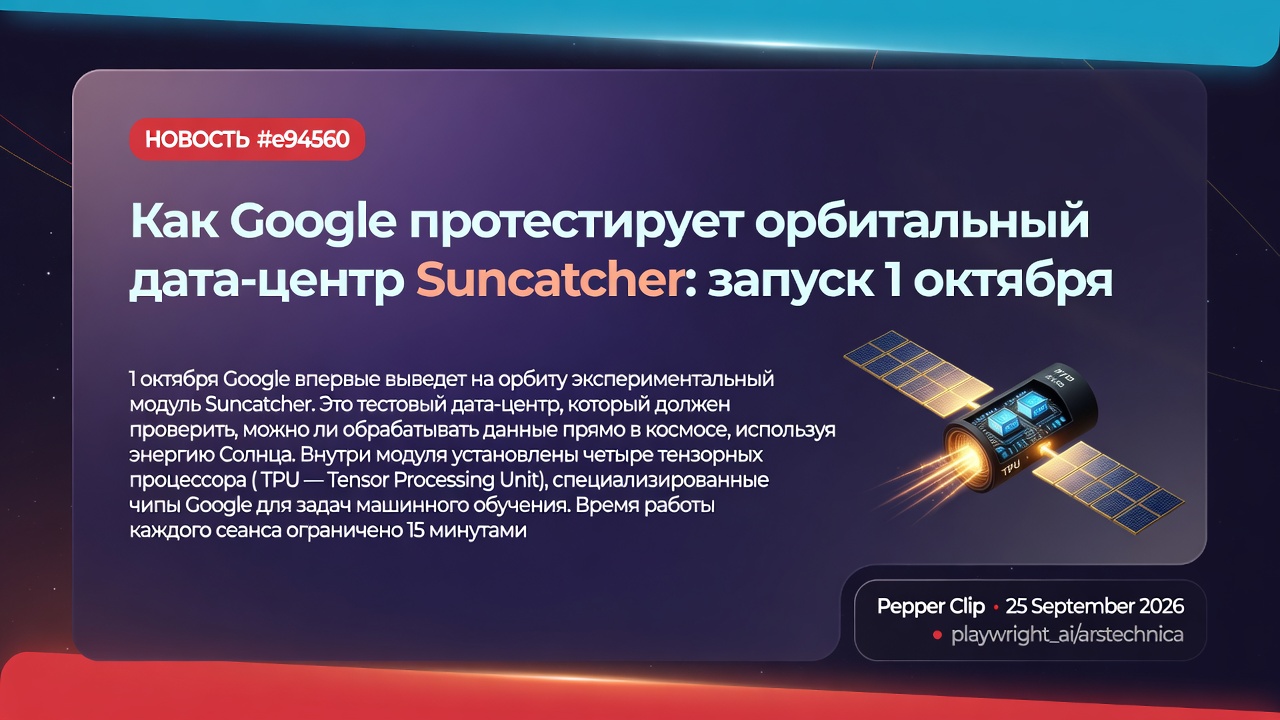 Как Google протестирует орбитальный дата-центр Suncatcher: запуск 1 октября