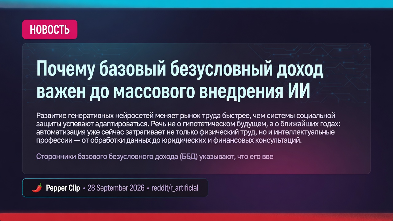 Почему базовый безусловный доход важен до массового внедрения ИИ