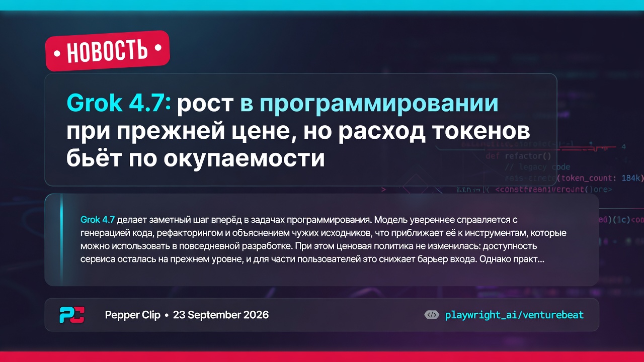 Grok 4.7: рост в программировании при прежней цене, но расход токенов бьёт по окупаемости