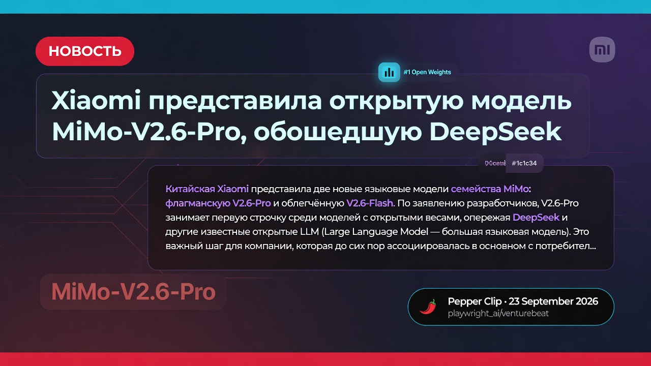 Xiaomi представила открытую модель MiMo-V2.6-Pro, обошедшую DeepSeek
