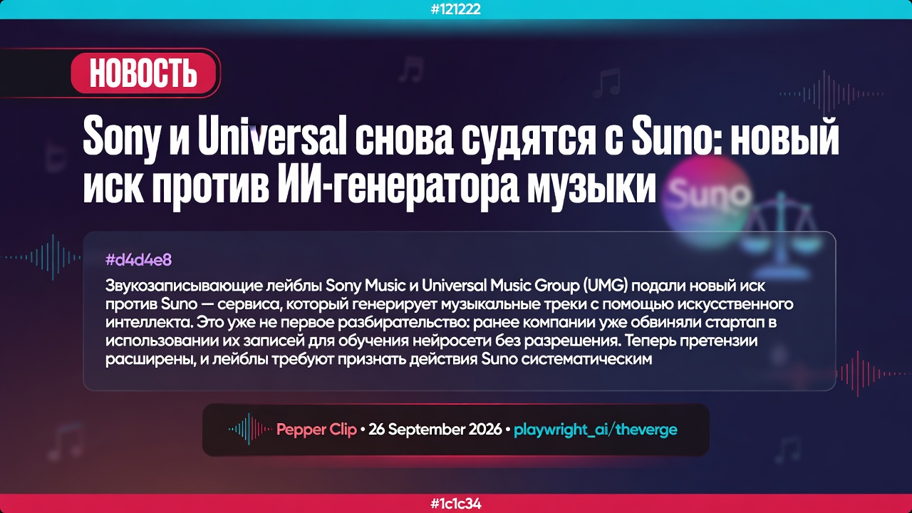 Sony и Universal снова судятся с Suno: новый иск против ИИ-генератора музыки