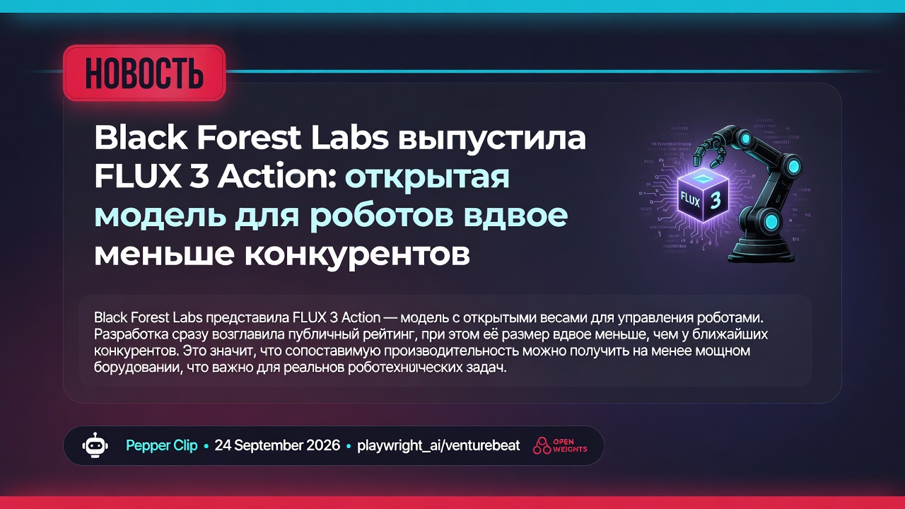 Black Forest Labs выпустила FLUX 3 Action: открытая модель для роботов вдвое меньше конкурентов